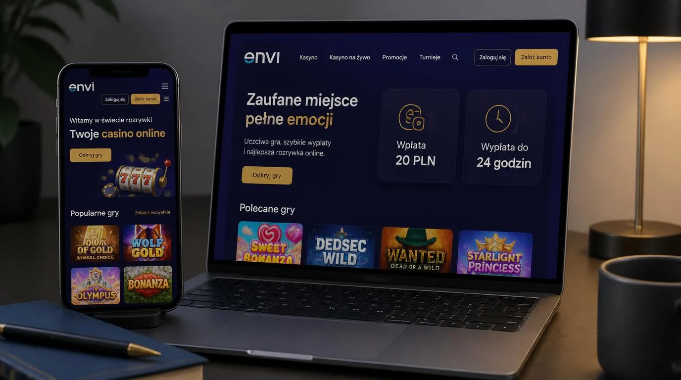 Ekran kasyna z informacją o wpłacie 20 PLN, wypłacie do 24 godzin i wyborem gier
